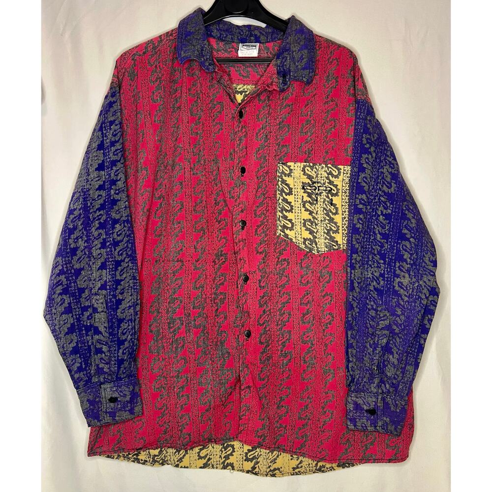 Vintage OP Pro Ocean Pacific Abstract Colorblock Button Up Shirt Large 90s